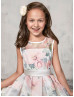 Floral Print Organza Flower Girl Dress With Decorated Buttons